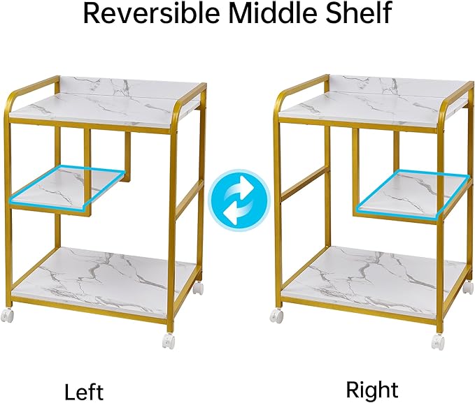 Large Printer Table Stand with Shelf for Computer Tower, CPU and Shredder, 22 x 18 Inch Rolling Printer Cart with Wheels for Home Office Storage and Organization - White Gold-DeskLoop Office