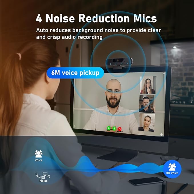 4K Webcam, Computer Camera with 4 Noise-canceling Microphones for Computer/Laptop/Mac, Privacy Cover and Tripod, Work with Video Conference, Live Streaming, Gaming, Video Calls, Zoom-DeskLoop Office