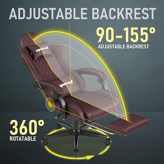 Gaming Chair,Ergonomic Computer Chairs for Adults with Footrest, PU Leather Office Chair with Adjustable Lumbar Support & Pocket Spring Cushion - Heavy Duty 400lb Capacity Gamer Chair (Brown)-DeskLoop Office