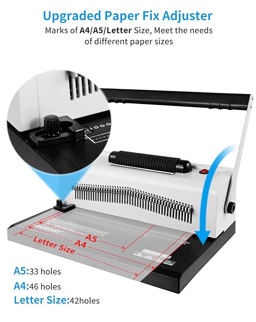 MAKEASY Spiral Coil Binding Machine with 46 Fully Disengaging Pins - Electric Coil Inserter - Adjustable Side Margin, Comes with Free 1 Box Coil Spines & Plier, 20 Sheet Punch Capacity-DeskLoop Office