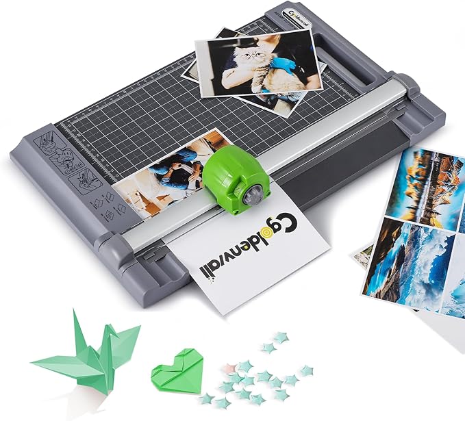 CGOLDENWALL 4-in-1 A4 Rotary Paper Cutter with 4 Blades, for Craft DIY, 12 Sheets, Straight/Perforated/Wavy/Creasing Line, 12.6" Cutting Length, for Photos Tickets Invitations Cards-DeskLoop Office