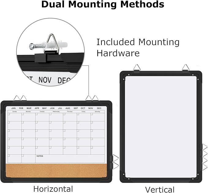 EAONE 16x12 in Double Side Whiteboard Calendar & Cork Board Combo for Wall, 3 in 1 Magnetic Dry Erase Whiteboard Monthly Calendar and Bulletin Board with Aluminum Frame for Home Office Kitchen-DeskLoop Office