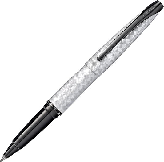 Cross ATX Refillable Rollerball Pen Presented in a Luxury Gift Box - Medium Point, Black Ink, Sandblasted Chrome-DeskLoop Office