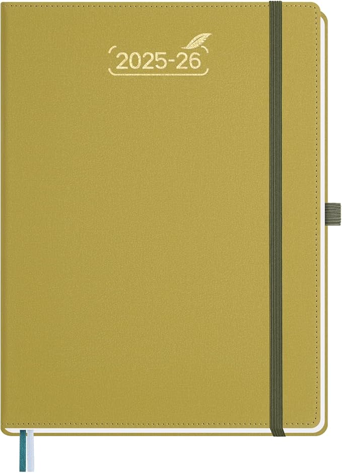 BEZEND Weekly Planner 2025-2026 with 2 Columns, 8.5" x 11" Academic Calendar 18 Months (Jul 25-Dec 26) Life Work Appointment Book with Monthly Tab, PU Leather Hardcover - Mustard-DeskLoop Office