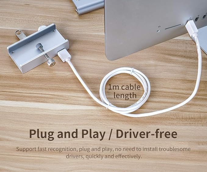 ORICO USB 3.0 Hub Clamp - Aluminum 4-Port USB Splitter With Extra Power Supply Port, 4.92 FT USB A to C Cable, Desktop Powered Hub for Monitors/Desks - Silver-DeskLoop Office