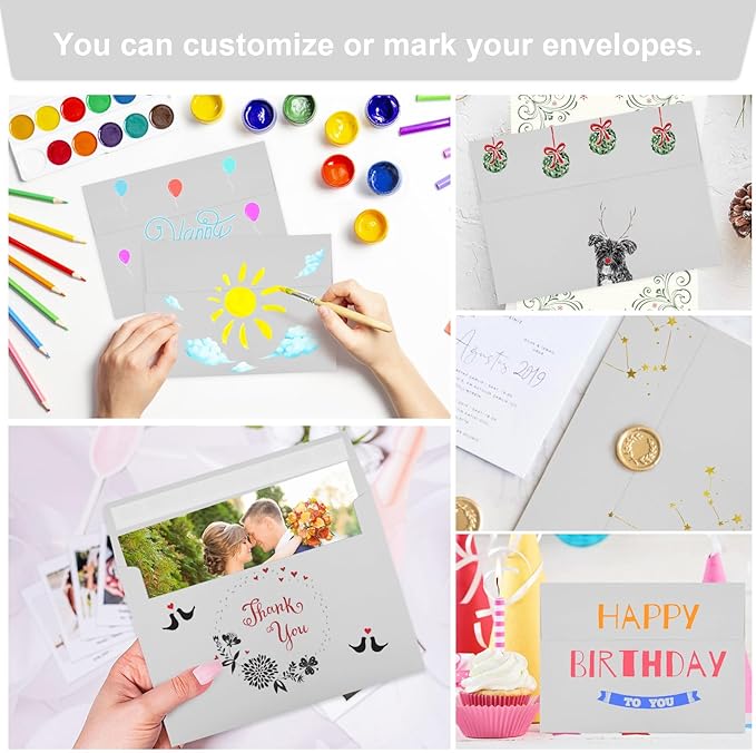 50 Packs 5x7 Dark Gray Envelope, Gray Envelopes 5x7, Dark Gray Invitation Envelope, Envelopes Self Seal for Weddings, Invitations, Photos, Greeting Cards, Mailing (Light grey)-DeskLoop Office