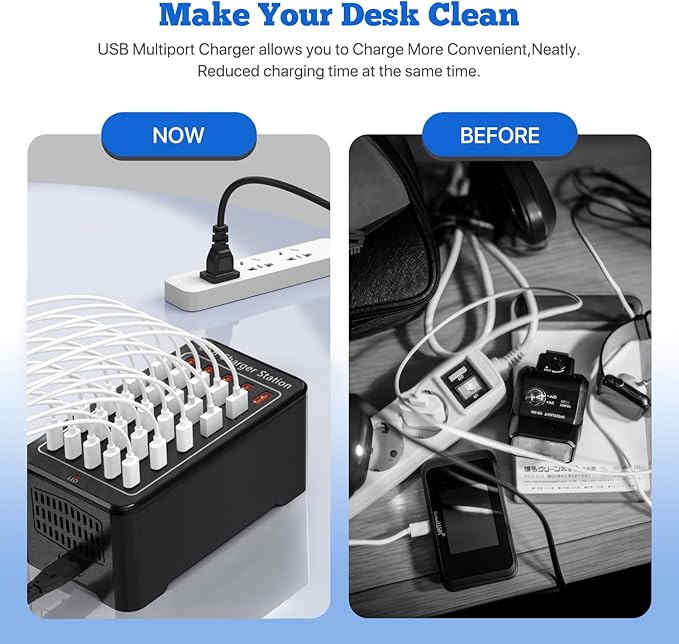 Charging Station, USB C Charger Block, 150W 30-Port【15USB-C + 15USB-A】, Travel Charger Station Fast Charger Desktop USB Wall Charger Compatible iPhone, iPad, Tablets, Smartphones-DeskLoop Office