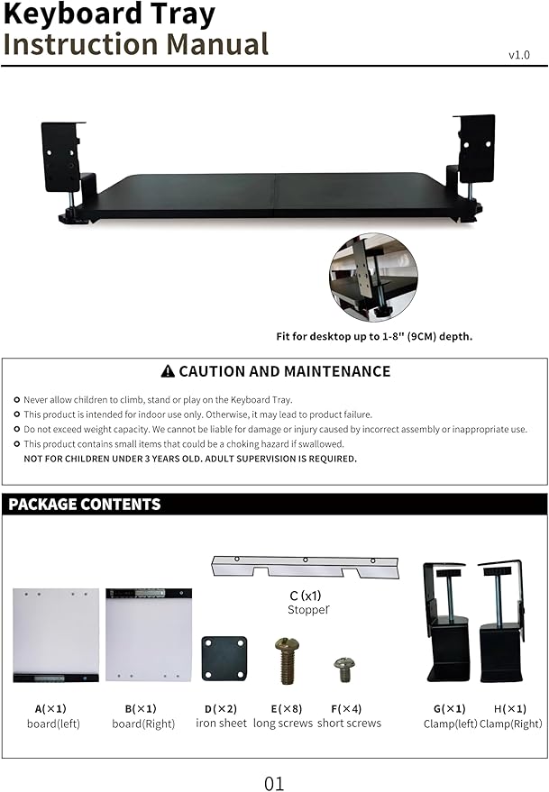 Large Keyboard Tray Under Desk, Adjustable Keyboard Tray with C-Clamp Hardware 29.5″ W x 9.5″ D Slide Out Computer Keyboard & Mouse Tray for Typing Home Office Black-DeskLoop Office