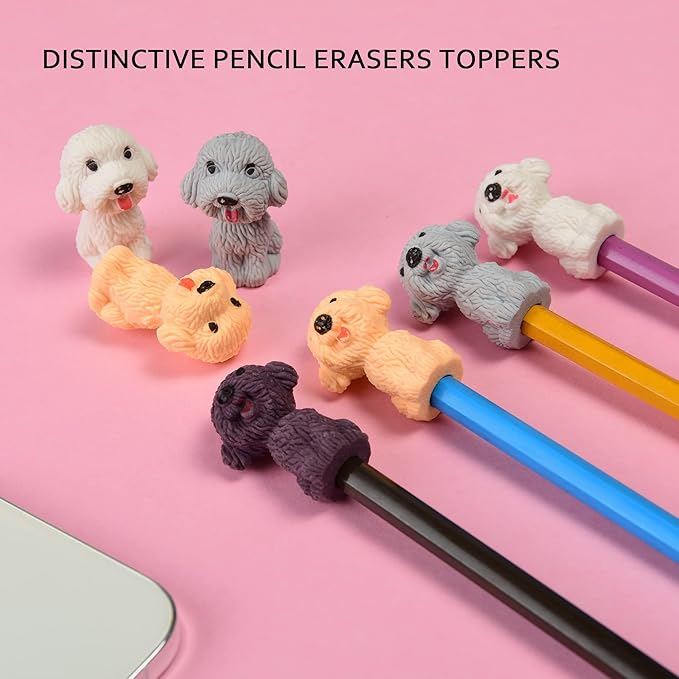 24 Pcs Animal Pencil Erasers Toppers,Pencil Top Erasers,3D Cute Dog Cap Easters Desk Pet Erasers for Kids-DeskLoop Office