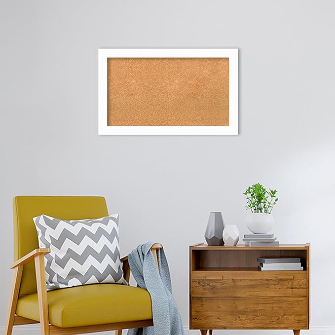 Amanti Art Natural Cork Board for Wall, 19x31 Vision Board with White Frame, Medium Corkboard Office Decor for Home Organization, Casual Corkboard Pinboard to Display Items for Home Organization in-DeskLoop Office