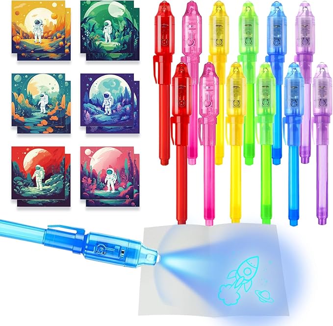 Invisible Ink Pens 12 Pack with Notebook and UV Pen Light, Party Favors for Kids 8-12, Christmas Stocking Stuffers, Thanksgiving Halloween Goodie Bag Gifts-DeskLoop Office