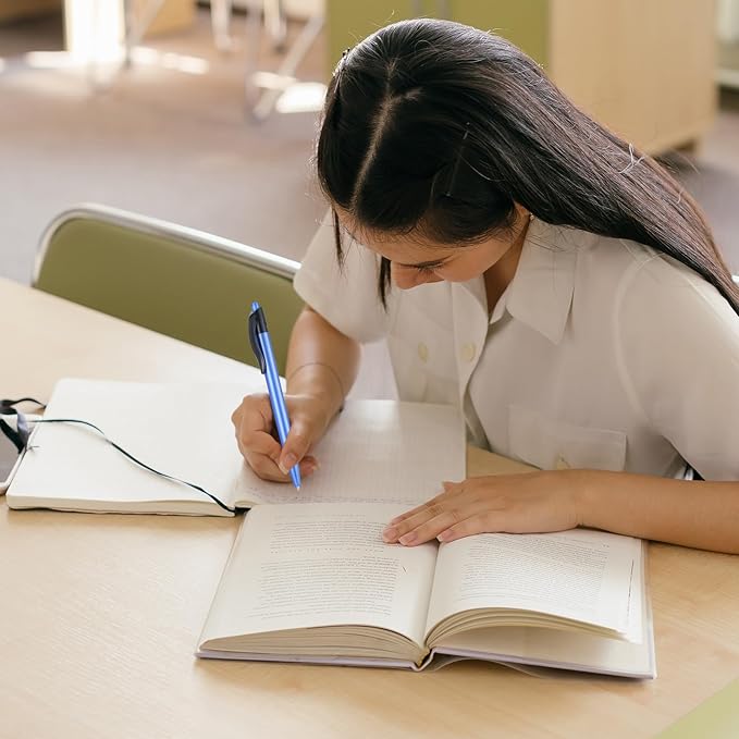 Retractable Blue Ballpoint Pen for Smooth Writing 1.0mm Medium Pack of 50, Click pens with Comfort grip, Idea for Journaling, Planner, Note Taking Office School Supplies-DeskLoop Office