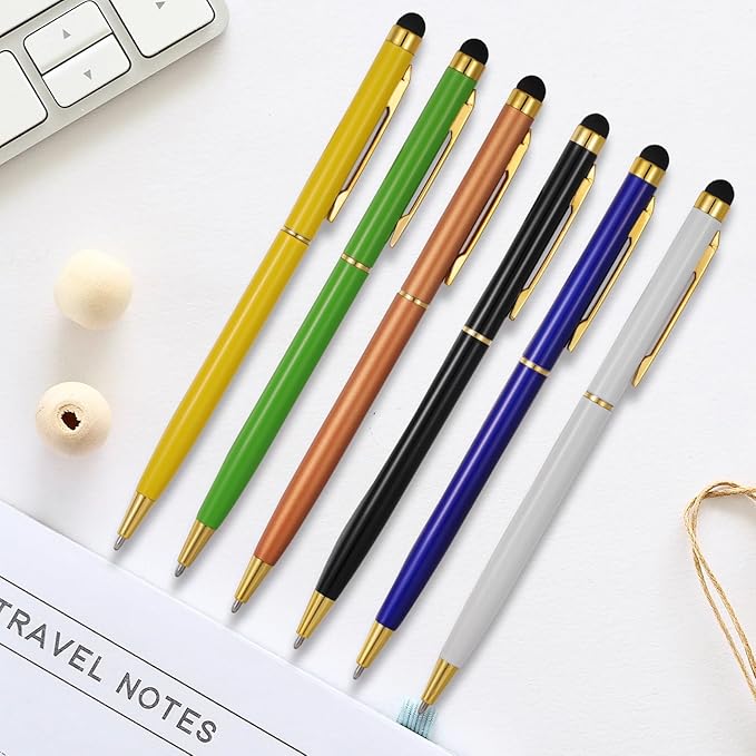 15 Pack Stylus Pens for Touch Screens Stylus Pen Compatible with Phone Tablets Kindle and Black Ink Ballpoint Pens-2 in 1 Stylists pens for Touch Screens (Gold)-DeskLoop Office
