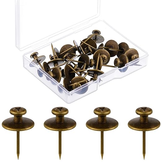 Push Pins Picture Hangers Double Headed Thumb Tacks Wall Hooks for Wall Hangings Picture Hangers Nails Small Photo Hanging Hook Pins for Home Office Photo Decor(Bronze,50 Pieces)-DeskLoop Office