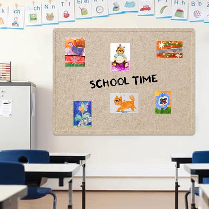 Large Bulletin Board, 48 X 36 inches Felt Board Notice Pin Board, 4' x 3'Cork Board Alternative for Wall, Self-Adhesive Vision Board Mood Board Foldable Photo Board with 30 Pushpin (Beige Brown)-DeskLoop Office
