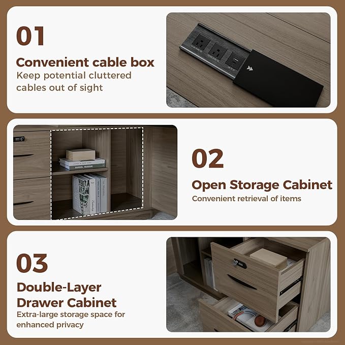 L-Shaped Executive Desk with Reversible Cabinets, Lockable Drawers & Cable Management – Large Wood Office Desk for Home or CEO Office(Black Walnut,63" L*32" W*30" H)-DeskLoop Office