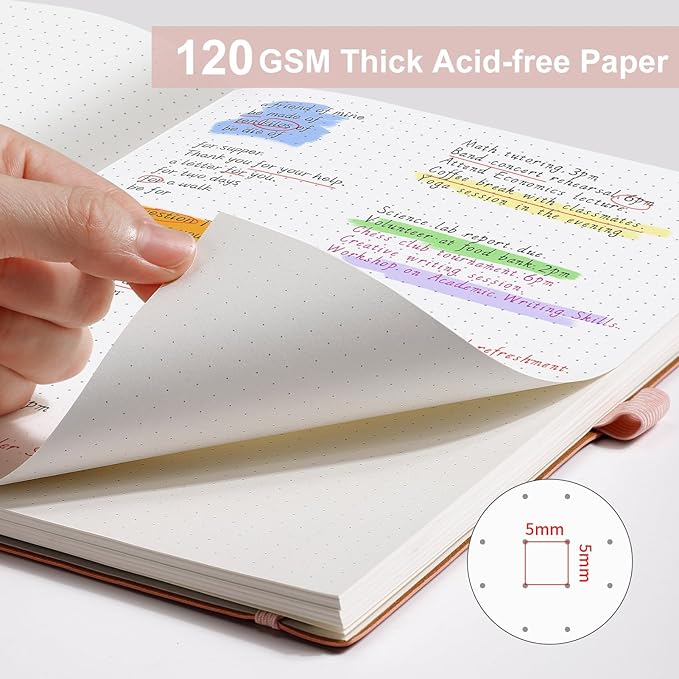 AHGXG Bullet Dotted Journal - Dot Grid Notebook Journal, 120 GSM Thick Acid-Free Paper, Large B5 Dotted Notebook 96 Pages, Leather Softcover, Inner Pocket, Journal Stencil, 7.6'' X 10'' - Rose Gold-DeskLoop Office