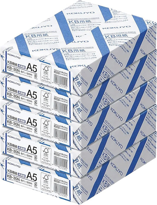 Kokuyo A5 KB Paper, 5 Ream (2500 Sheets), 64gsm, 80 Bright (ISO) - Perfect for Printing, Custom Planner and Journal - 5-7/8 x 8-1/4 in, FSC Certified, Japan Import (KB-30N)-DeskLoop Office