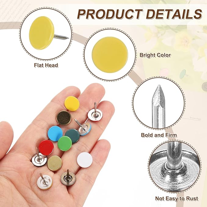 uxcell 150Pcs Upholstery Tacks, 11mmx13mm Flat Head Thumb Tack Decorative Furniture Nails Push Pins for Furniture Sofa Headboards, Yellow-DeskLoop Office