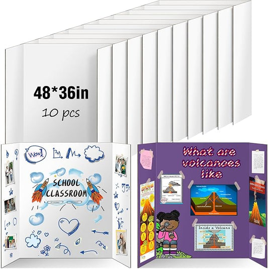 10 Pack Trifold Poster Board 48" X 36", IKAYAS Double Sided White Tri-fold Poster Boards, Science Fair Display Boards Posterboard Foamboard for Mounting, Art, Display, Projects Classroom Supplies-DeskLoop Office