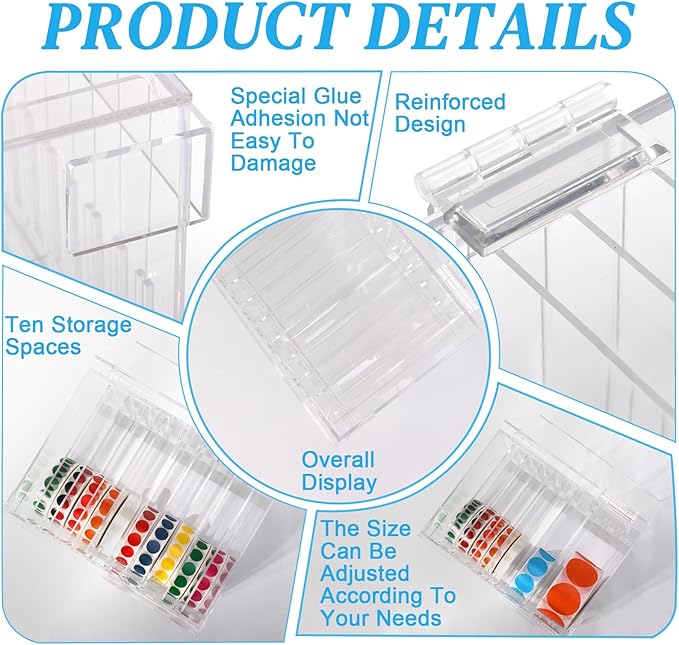 10 Disks Adjustable Label Dispenser with Lid 7.7 * 5.5 * 5.2 Inches Acrylic Sticker Dispenser Sticker Roll Holder for Holding Multi-Label Sticker Tape Date Markers Label Office (Not Include Sticker)-DeskLoop Office