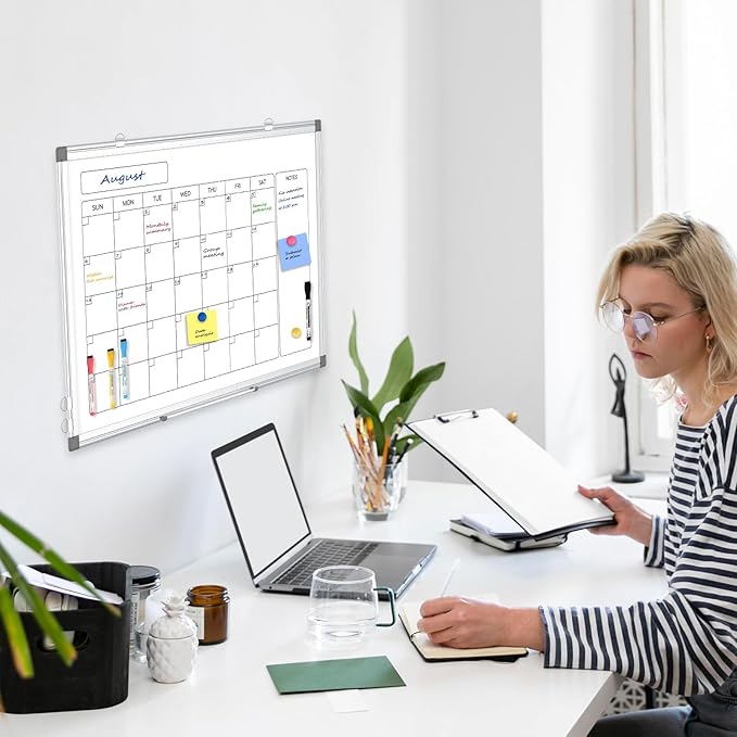 Monthly Calendar Dry Erase Whiteboard for Wall, 30" x 20" Double-Sided Large Calendar White Board, Magnetic Portable Hanging Board for Office, Home, School-DeskLoop Office