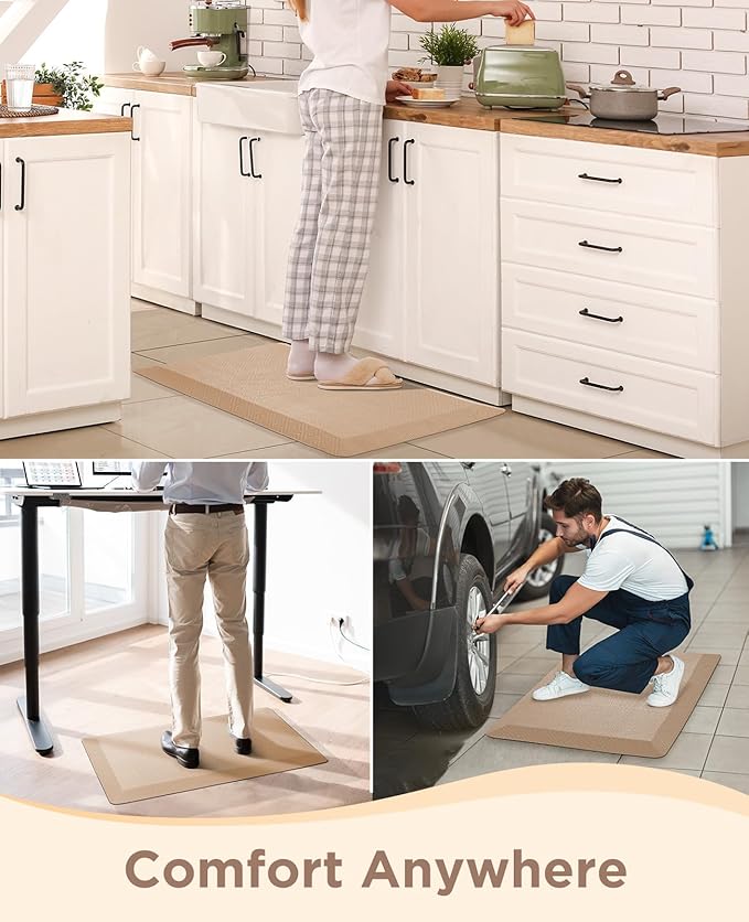Ophanie Kitchen Mats for Floor, 3/4 inch Thick, Anti Fatigue Cushioned Mat, Kitchen Rugs, Waterproof, Comfort Ergonomic Standing Mat for Office, Home, Sink, 20x32 Beige Non-Slip Ridged Bottom-DeskLoop Office