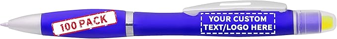 DISCOUNT PROMOS 100 Marathon Gel Highlighter Pens Pack - Customizable Text, Logo - Twist Mechanism, Ballpoint - Blue-DeskLoop Office