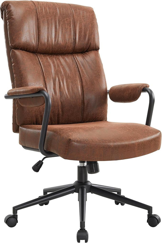 Mid Century Office Chair, Ergonomic Modern Breathable Fabric Home Desk Chair with Lumbar Support, Adjustable Height Swivel Computer Chair for Home Office (Brown)-DeskLoop Office
