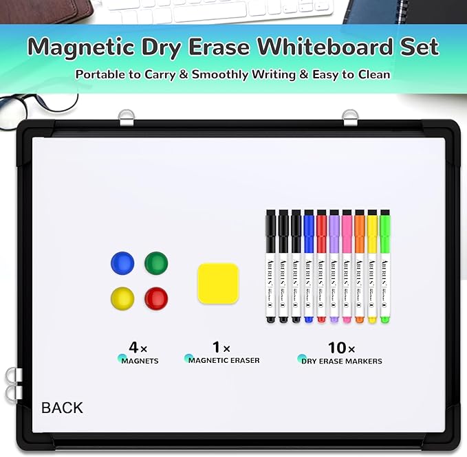 Monthly Calendar Whiteboard, 24"x18" Dry Erase Cork Board Combination for Wall, Magnetic Dry Erase Board, Double-Sided White Board, Portable Board for Office, Kitchen, Planning, Memo, School, Home-DeskLoop Office