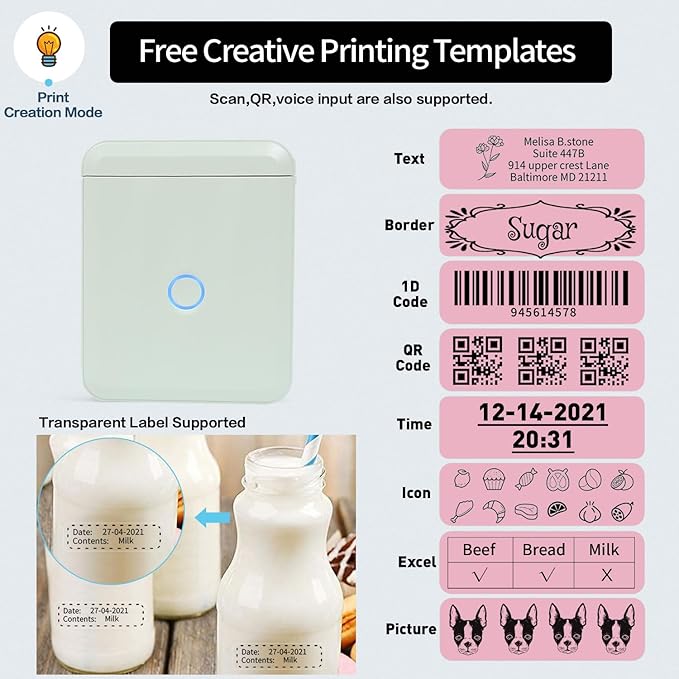 D110-M Label Maker Sticker Machine-Thermal Label Printer Inkless Portable Bluetooth Label Sticker Maker, Mini Bulk Printer for Business Home Office Compatible iOS Android USB Rechargeable-Green-DeskLoop Office