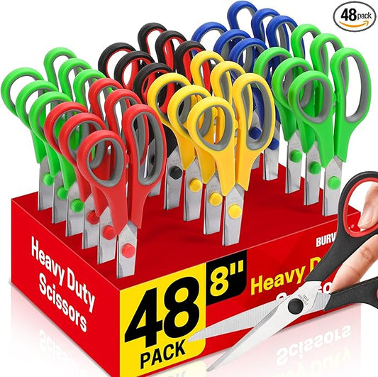 8" Multipurpose Scissor Bulk 48 Pack, Comfort Grip Handles Ultra Sharp Blade Shears Stainless Steel Scissors for Office Home, All Purpose Scissors-DeskLoop Office