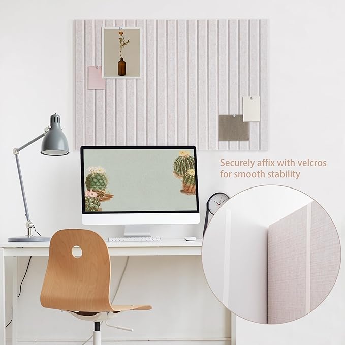 Bulletin Board, 36 x 24 inches Felt Board Decorative Pin Board, 3' x 2' Cork Board Alternative for Wall, Foldable Photo Board with 20 Pushpins - Oatmeal Stripes-DeskLoop Office