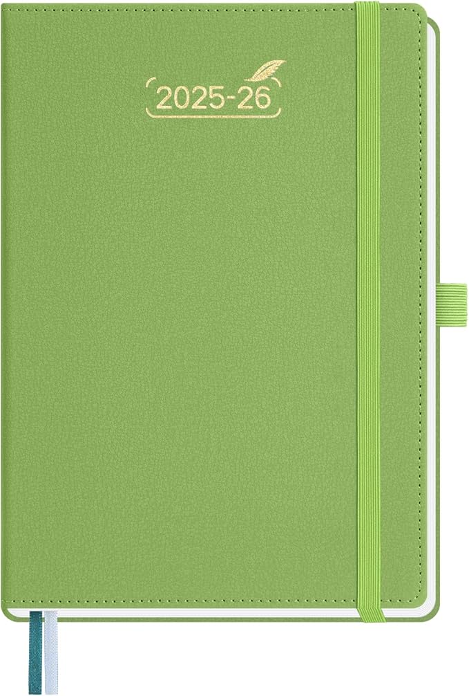 BEZEND Weekly Planner 2025-2026 with 2 Columns, 5.8" x 8.5" Academic Calendar 18 Months (Jul 25-Dec 26) Life Work Appointment Book with Monthly Tab, PU Leather Hardcover - Fruit Green-DeskLoop Office