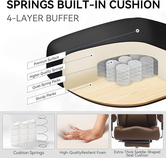 Big and Tall Ergonomic Office Chair 450LBS with Foot Rest, High Back PU Leather Executive Chair with Adjustable Padded Armrests, Lumbar Support for Home or Work, Heavy Duty Computer Chair, Brown-DeskLoop Office