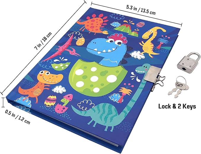 Boys Diary with Lock for Kids, 7x5.25 Inches 160 Lined Pages Secret Blue Dinosaur Notebook for Kids Journal with Lock for Boys Pre School Writing Drawing Cute Kids Gifts for Birthday-DeskLoop Office