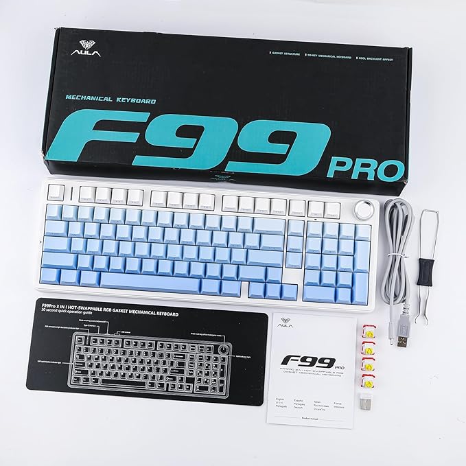 EPOMAKER X Aula F99 PRO Wireless Gaming Keyboard with 8000mAh Battery, Hot Swappable Creamy Keyboard, 2.4GHz/Type-C/BT5.0, NKRO, RGB Backlit for Win/Mac/Gaming (Blue Gradient)-DeskLoop Office
