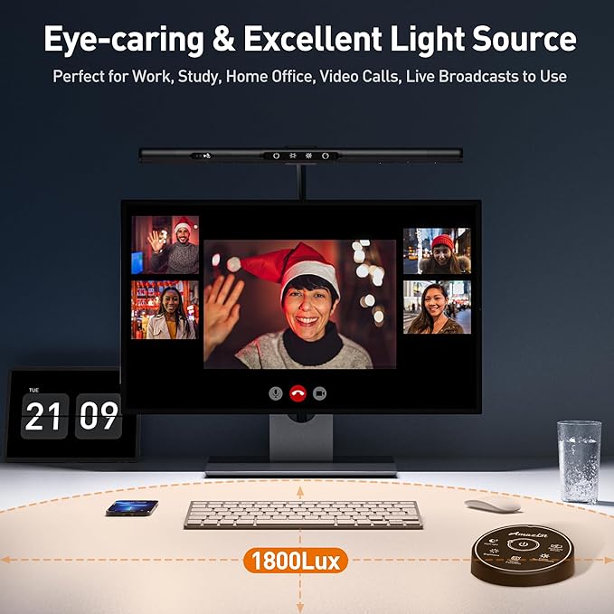 Desk Lamp for Home Office, Desk Light with Clamp, Office Lamp with Remote & Gesture Sensing, Monitor Light Bar, Adjustable Color Temperature & Brightness, 12W-DeskLoop Office