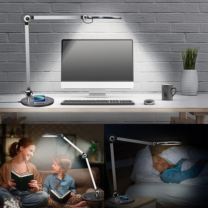 Desk Lamp,Led Architect Desk Lamp,Desk Lamps for Home Office,Table lamp with Wireless Charger & Adjustable Swing Arm,Touch Control, 3 Lighting Mode,5 Brightness,Eye-Caring Office Lamp-DeskLoop Office