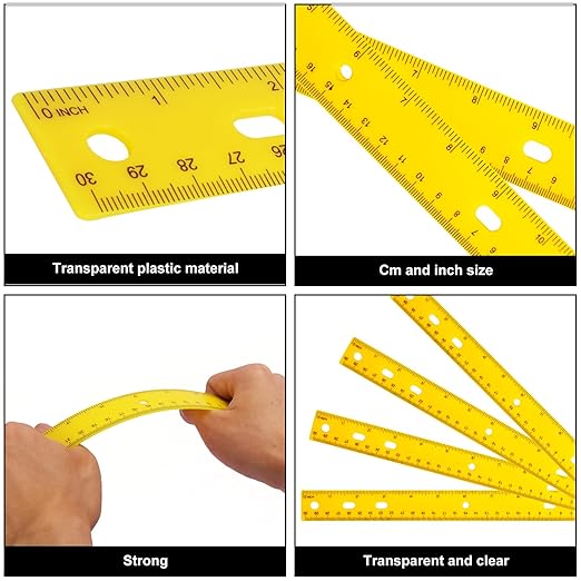 200 Pack 12 Inch Plastic Rulers Bulk, Yellow Plastic Ruler, Yellow Ruler with Dual-Scale Measurement, Easy to Store, for Home, Office, Practical Use by KUKLIPJIM-DeskLoop Office