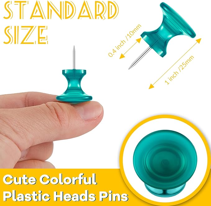 Outus 100 Pcs Giant Push Pins Large Thumb Tacks Plastic Heads 1 Inch Jumbo Push Pins for Cork Board Map Posters Office School(Rose Red, Clear, Dark Blue, Dark Green, Yolk Yellow)-DeskLoop Office