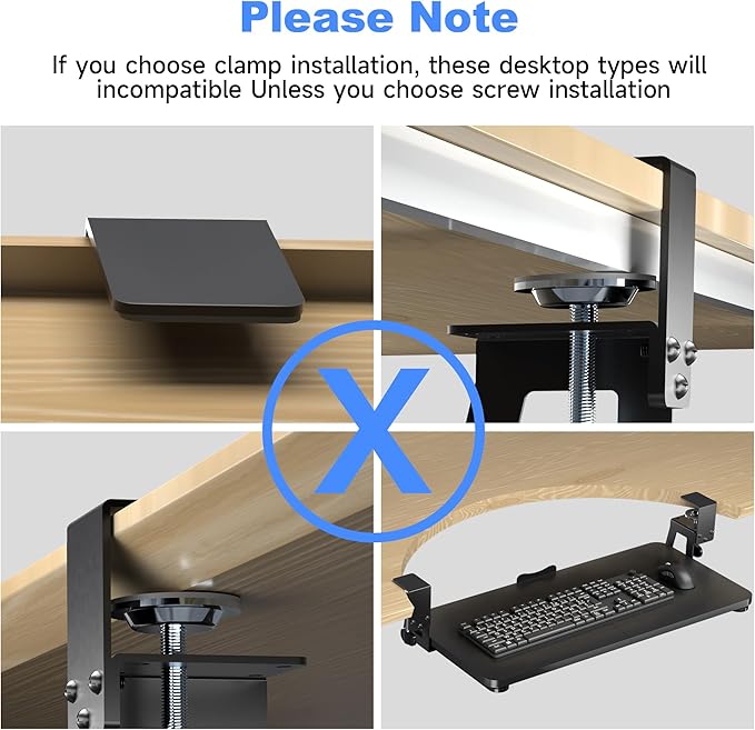Keyboard Tray Under Desk Large C-Clamp 25.6” (30” Including Clamps) x 11.8” Slide-Out Platform Computer Drawer Pull Out Keyboard & Mouse Tray Black DSF4-DeskLoop Office