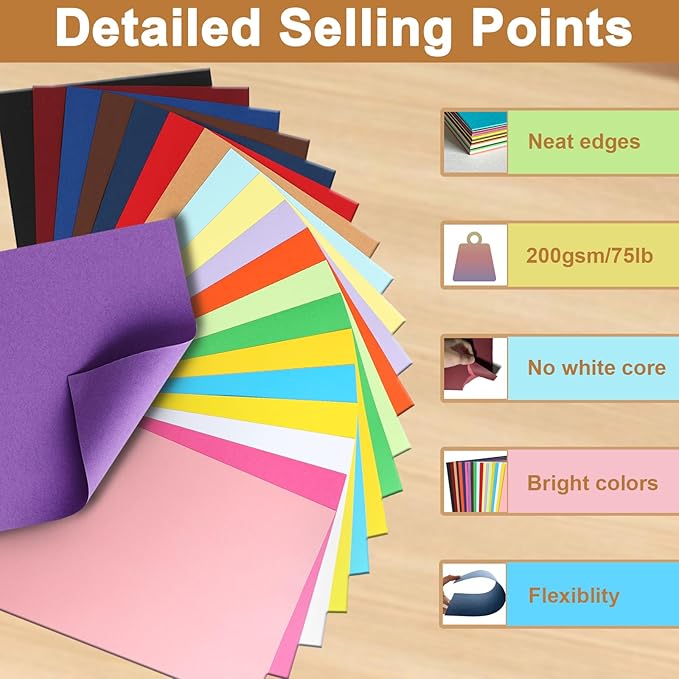40 Sheets Colored Cardstock A4 Craft Paper, 20 Assorted Colors 200gsm/75lb Art Projects Card Stock Construction Paper for DIY Cards Making, Office Printing, Birthday Decorations, School-DeskLoop Office