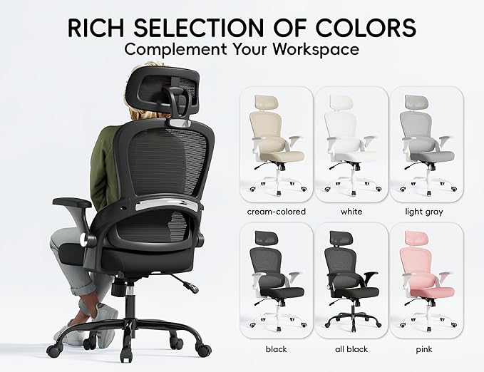TRALT Office Chair - Ergonomic Office Chair with Back Support, Computer Chair - Home Office Desk Chairs, 330lbs Wide Seat Big and Tall Office Chairs with Headrest, Comfy Desk Chairs (Black)-DeskLoop Office