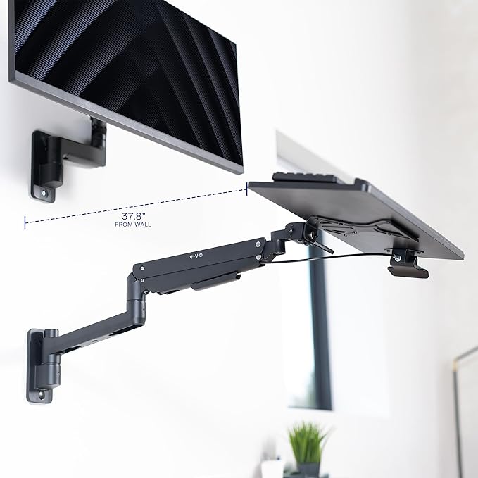 VIVO Sit-Stand 24 Inch Pneumatic Spring Keyboard and Mouse Tray Wall Mount, Counterbalance Height Adjustable Typing Platform, Ergonomic Tilt, Black, MOUNT-KB35C-DeskLoop Office