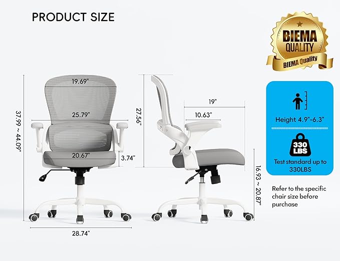 TRALT Ergonomic Office Chair - Comfy Desk Chair with Back Support, Home Office Desk Chairs, Computer Chair, 330lbs Wide Seat Big and Tall Office Chair for Executives (Grey)-DeskLoop Office