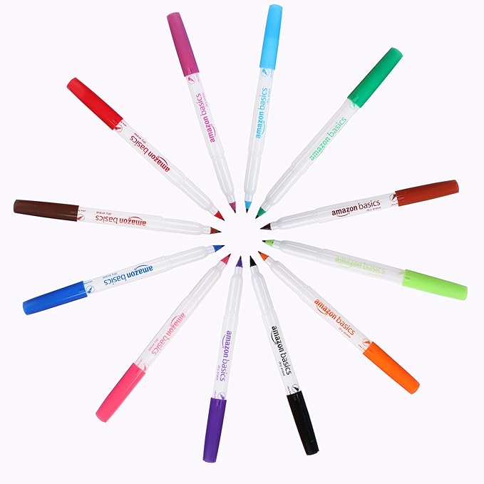 Amazon Basics Low Odor Ultra Fine Tip Dry Erase White Board Markers, Assorted Colors, 12-Pack-DeskLoop Office