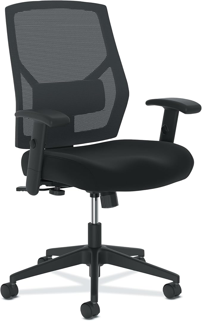 HON Crio High Back Task Chair, Ergonomic Office Chair with Adjustable Arms and Back Support, Lumbar Support, 360 Swivel, Adjustable Center-Tilt Recline, for Computers, Desks, Home Office, Black-DeskLoop Office