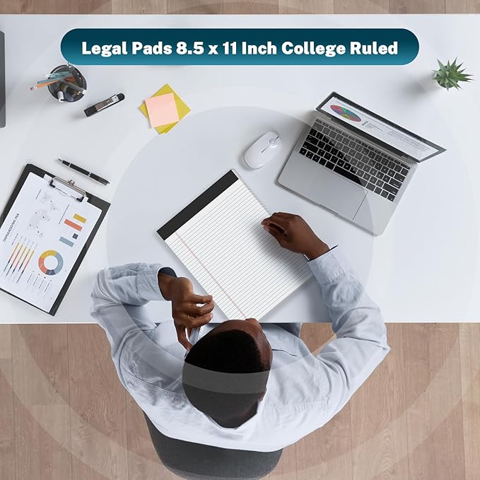 24 Pcs Legal Pads 8.5" x 11" College Ruled Note Pads 8.5 x 11.75 Inch Micro-Perforated Notepad 720 Sheets in Total Lined Writing Paper Notebook for Office, School Supplies & To-Do Lists 30 Sheets/Pad-DeskLoop Office