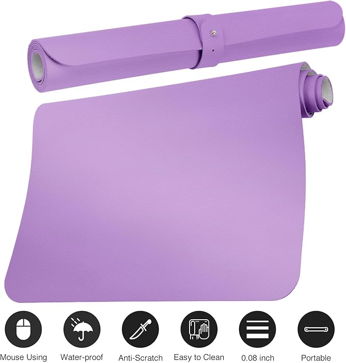Boutilon Leather Desk Pad 30" x14",Non-Slip Mouse Pad,Office Desk Mat,Waterprooft PU Leather Desk Blotter,Desk Pad Protector,Desk Writing Pad for Home Office Decor (M-Purple)